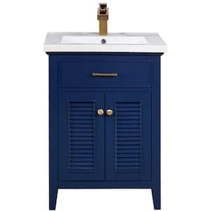 Cameron 24 in. W x 18.5 in. D Bath Vanity in Blue with Porcelain Vanity Top in White with White Basin