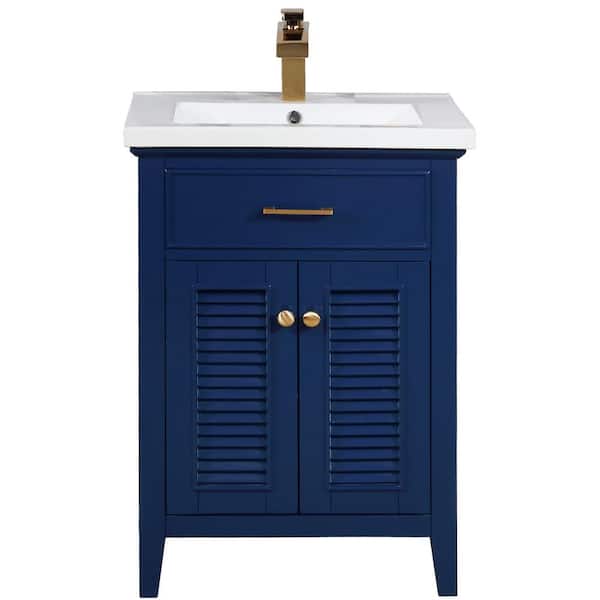 Design Element Cameron 24 in. W x 18.5 in. D Bath Vanity in Blue with Porcelain Vanity Top in White with White Basin