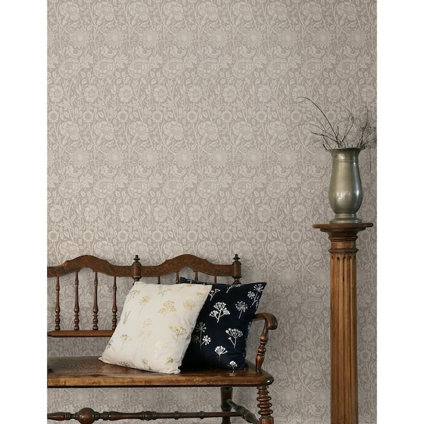 Taupe Tonal Floral Trail Unpasted Nonwoven Paper Wallpaper Roll 57.5 sq. ft.