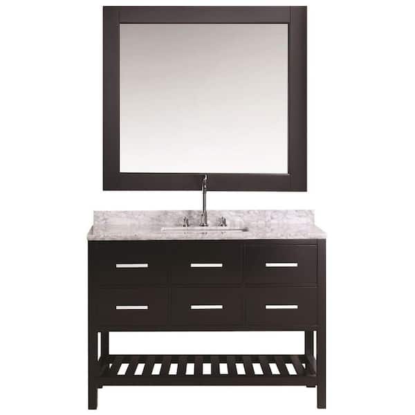 Design Element London 48 in. W x 22 in. D Vanity in Espresso with Marble Vanity Top and Mirror in Carrara White