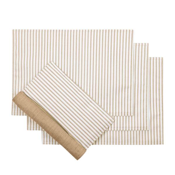 Ellis Curtain Plaza Stripe 18 in. x 12 in. Tan Polyester/Cotton Placemats ( Set of 4)