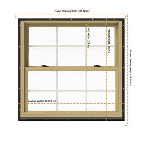 37.375 in. x 36 in. W-2500 Series Black Painted Clad Wood Double Hung Window w/ Natural Interior and Screen