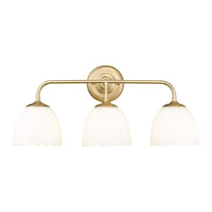 Dorinda 7.5 in. 3-Light Gold Vanity Light with Opal Glass