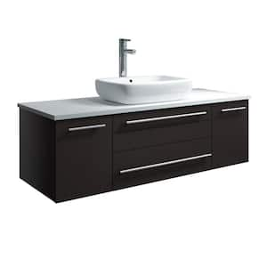 Lucera 48 in. W Wall Hung Bath Vanity in Espresso with Quartz Stone Vanity Top in White with White Basin