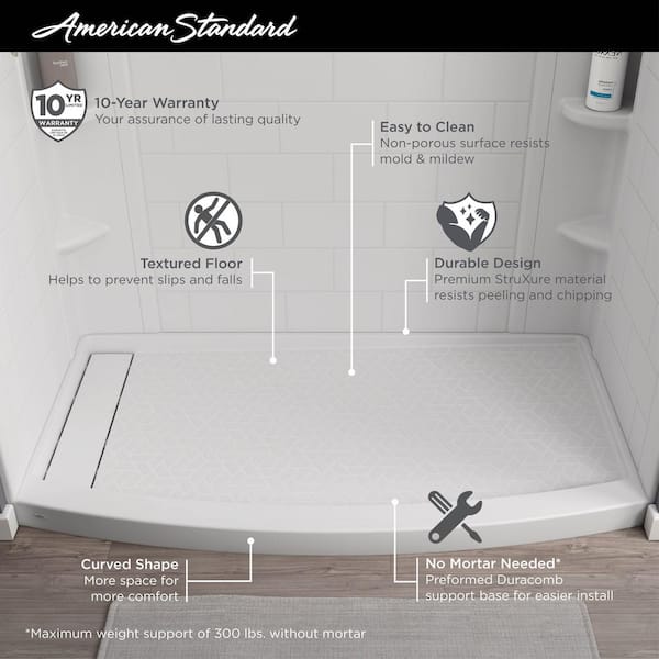 American Standard Ovation Curve 60 in. L x 30 in. W Alcove Shower Pan Base  with Left Drain in Arctic White (retail price $269) Auction