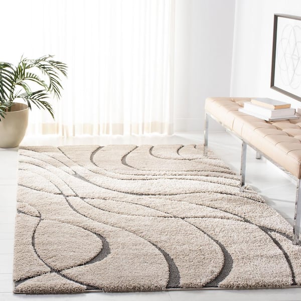 Florida Shag Cream/Gray 5 ft. x 8 ft. Solid Area Rug