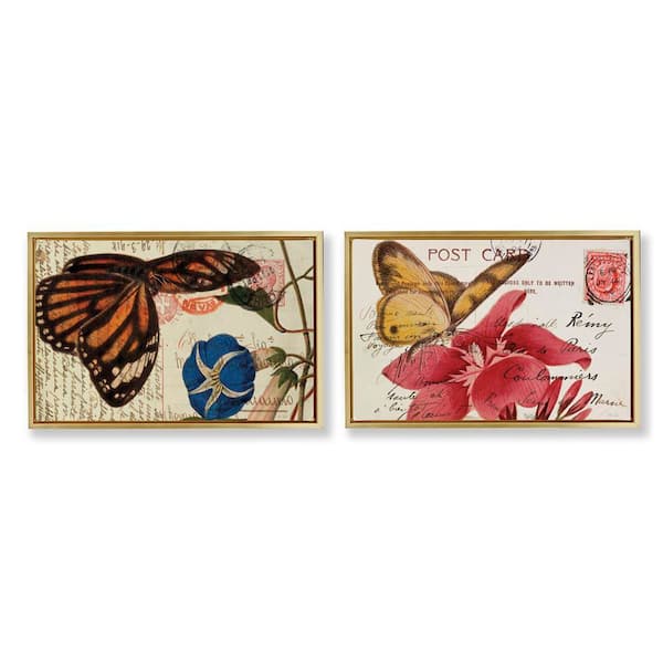 Butterfly Accented Postcards by Deborah Revell 2-Pieces Gold Floater Frame Animal Graphic Art Print 21 in. x 31 in.