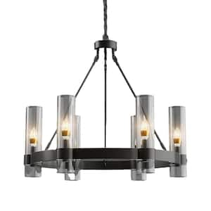 Farmhouse Chandelier 20 in. 6-Light Black Wagon Wheel Chandelier for Dinning Room, Kitchen Island, Foyer, Bedroom