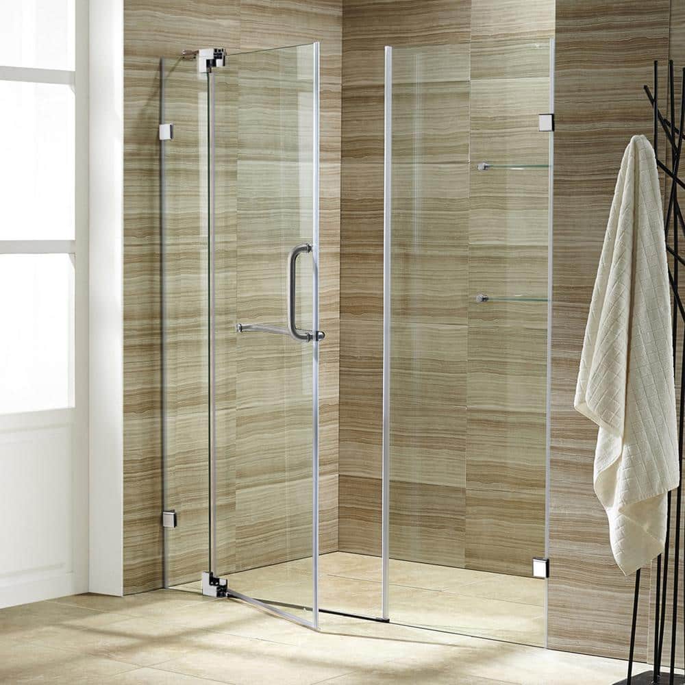 Pirouette 48" Frameless Clear Glass Pivot Shower Door with Black Hardware