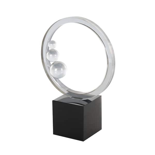 Litton Lane Clear 7 in. x 10 in. Glass Ring Abstract Sculpture with Clear Orbs and Black Square Base
