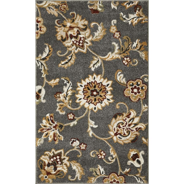 LOOMAKNOTI Ohanzah Ostorn Cream 3 ft. 3 in. x 5 ft. 3 in. Floral Polypropylene Indoor Area Rug