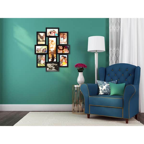 Family 8 Openings Collage Frame - Black, 17.5" by 22", 8 - 4" x 6" Photos