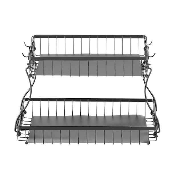2 Tier Fruit Basket Bowl Kitchen Countertop Storage Stand Holder Banana Hanger