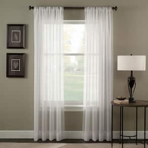 Trinity Crinkle Voile Winter White 51 in. W x 132 in. L Rod Pocket Curtain Panel