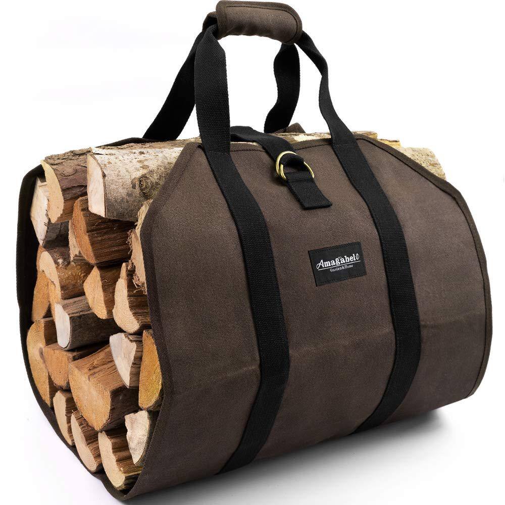 Large Brown Waxed Canvas Firewood Carrier Bag
