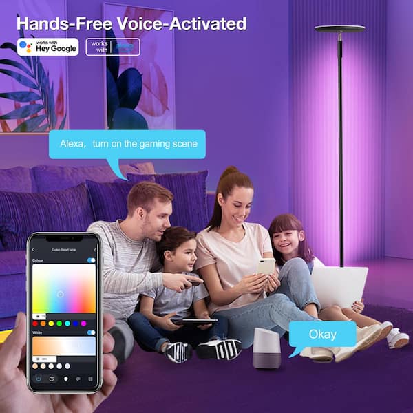 BICIK 70 in. Black Smart 2-in-1 RGB Corner Dimmable Torchiere