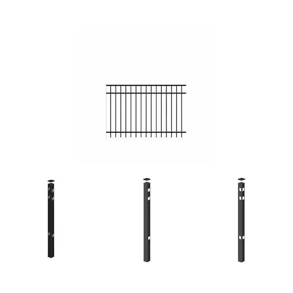 Natural Reflections Standard-Duty 4 ft. H x 6 ft. W Black Aluminum Pre-Assembled Fence Panel with Posts