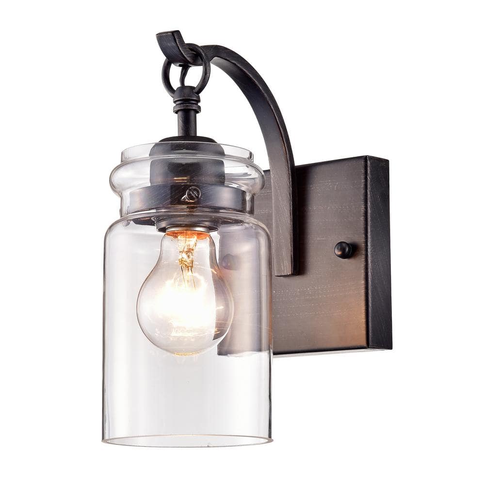 Antique Black Iron Wall Sconce with Clear Glass Shade