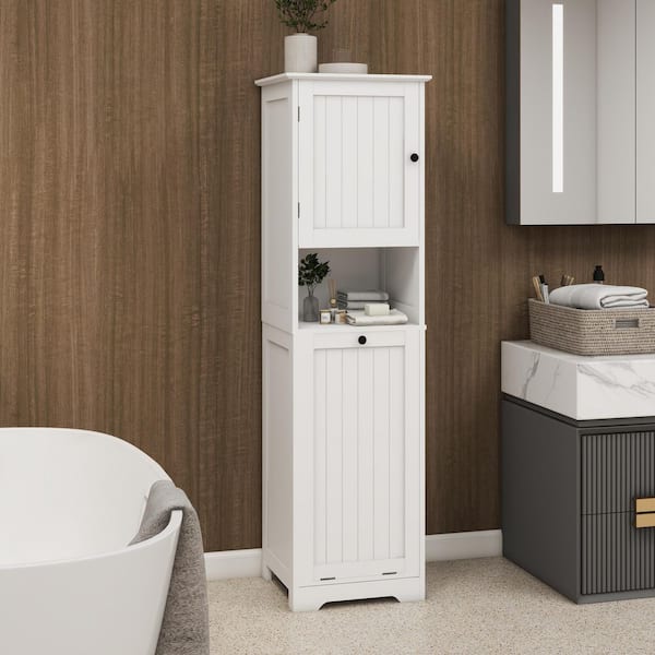 1-Compartment 1-Door Tilt-Out Laundry Sorter Cabinet-White