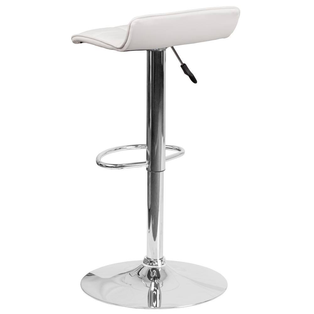 White Vinyl Adjustable Swivel Backless Barstool with Chrome Base