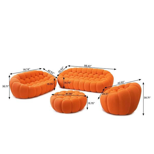 Magic Home (4-Piece) Bubble Sofa, 98 in. Orange Mesh Fabric