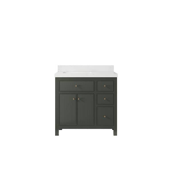 Willow Collections Sonoma 36 in. W x 22 in. D x 36 in. H Left Offset Sink Bath Vanity in Pewter Green with 2 in. Empira Quartz Top