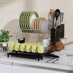 Costway Black Drying Dish Rack Collapsible 2 Tier Dish Rack and Drainboard  Set Kitchen Counter KC55230DK - The Home Depot