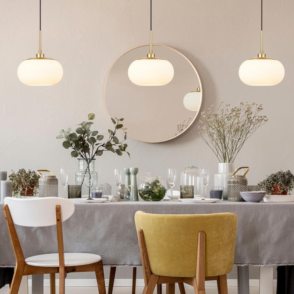 Opal White and Gold Glass Globe Pendant Light