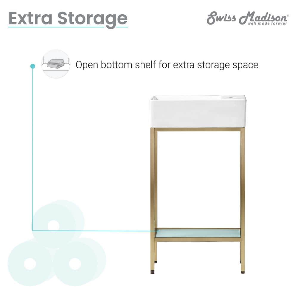 Pierre 19.5" Gold Metal Frame Freestanding Bathroom Vanity with Glass Shelf