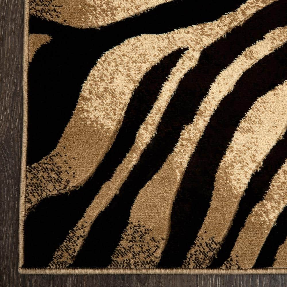 Fawn Black and Ivory Zebra Print Area Rug