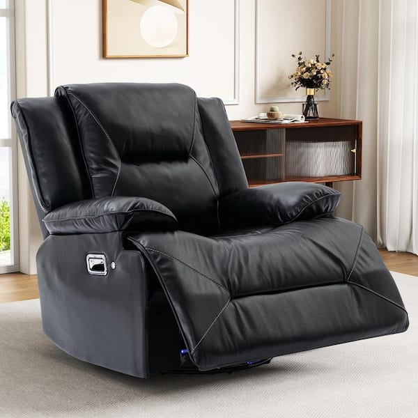 Black 360° Swivel and Rocking Home Theater Recliner Manual Recliner Chair with LED Light Strip