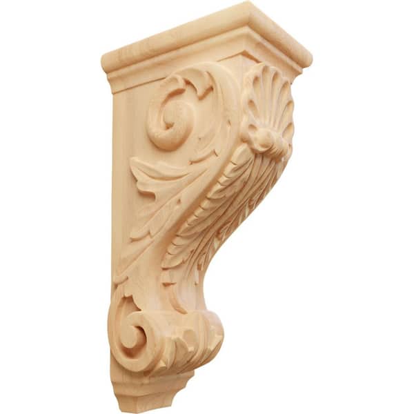 Ekena Millwork 7 in. x 5 in. x 14 in. Unfinished Wood Red Oak Large Shell Corbel