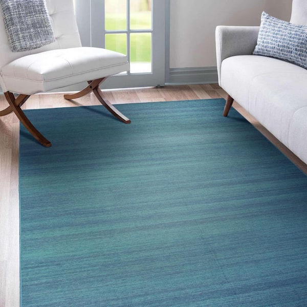 Solid Blue 5 ft. x 7 ft. Machine Washable Area Rug