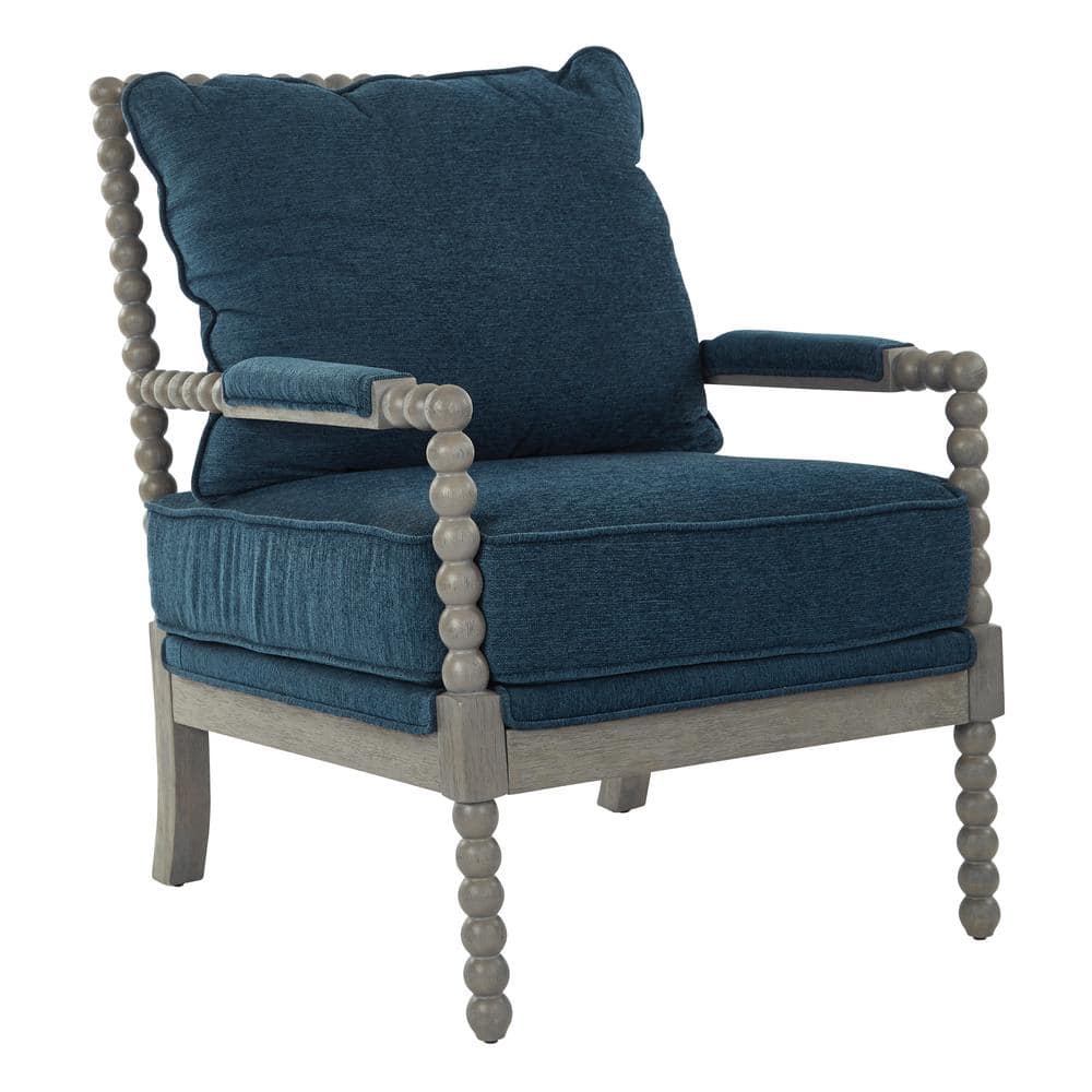 Brushed Gray Farmhouse Accent Chair with Padded Armrests