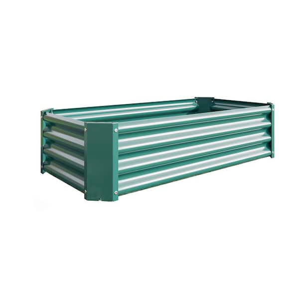 Zeus & Ruta 4 x 2 x 1 ft. Outdoor Metal Raised Garden Bed, Rectangle Raised Planter Box for Flowers Plants Vegetables Herb, Green