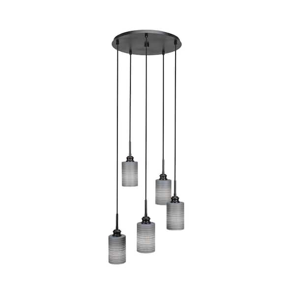 Unbranded Albany 60-Watt 19.75 in. 5 Light Espresso Shaded Pendant Light with 4 in. Gray Matrix Glass Shade No bulbs included