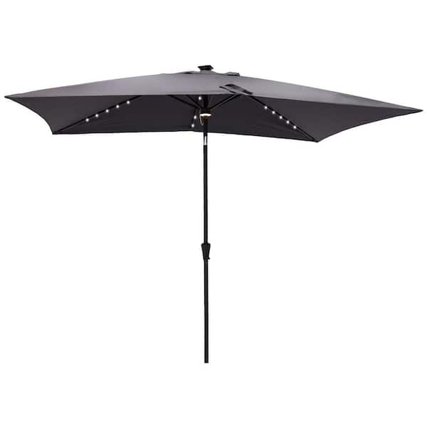 C-Hopetree 6-1/2 ft. x 10 ft. Rectangle Aluminum Market Solar Tilt Patio Umbrella with Lights in Anthracite Solution Dyed Polyester