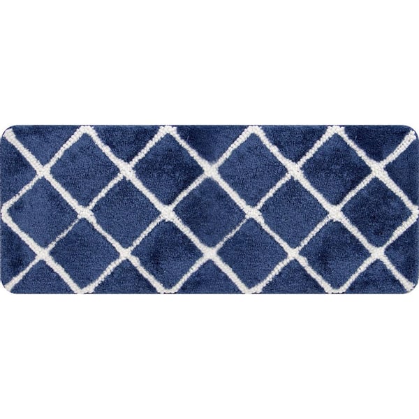 Unbranded Trellis Foam Navy 60 in. x 24 in. Polyester Bath Mat