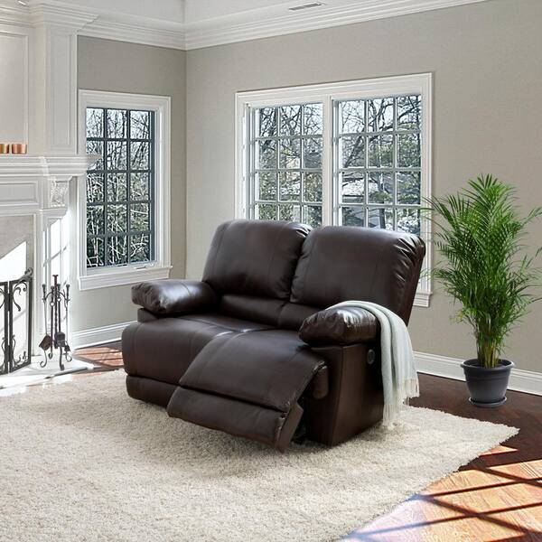 CorLiving Plush Power Reclining Chocolate Brown Bonded Leather Loveseat with USB Port