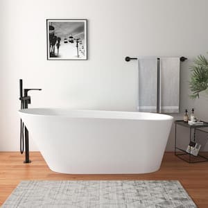 61 in. Single Slipper Acrylic Freestanding Flatbottom Bathtub with Polished Chrome Drain Soaking Tub in White