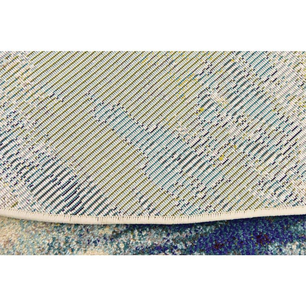 Theia Light Blue Abstract 8' Round Synthetic Area Rug