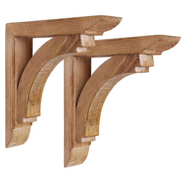 6.6 in. W x 1.2 in. D x 6.6 in. L Natural, Brown MDF Wood Corbels Decorative Wall Shelf, Set of 2 Rustic Farmhouse Decor