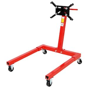 Red Steel Folding Vehicle Engine Block Stand with Rotating Head and 1250 lb. Weight Capacity