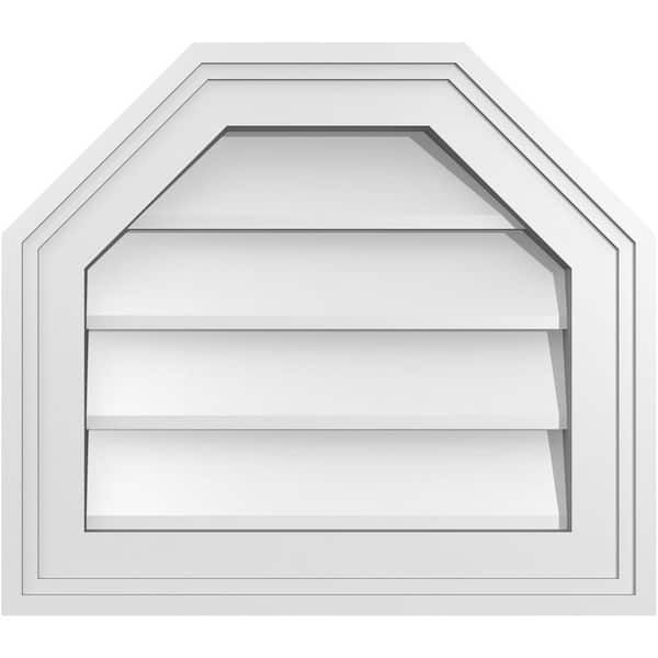 Ekena Millwork 16 in. x 14 in. Octagonal Top Surface Mount PVC Gable Vent: Decorative with Brickmould Frame