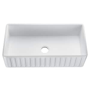 Roine Reversible Farmhouse Apron Front Solid Surface Man Made Stone 33 in. Single Bowl Kitchen Sink in White