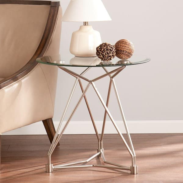 Southern Enterprises Robin Brushed Silver Glass Top End Table
