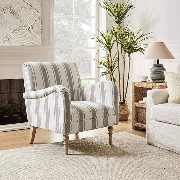JAYDEN CREATION Hallstatt Retro Color Grey Classic Wooden Upholstery Accent Arm Chair with Wood Base