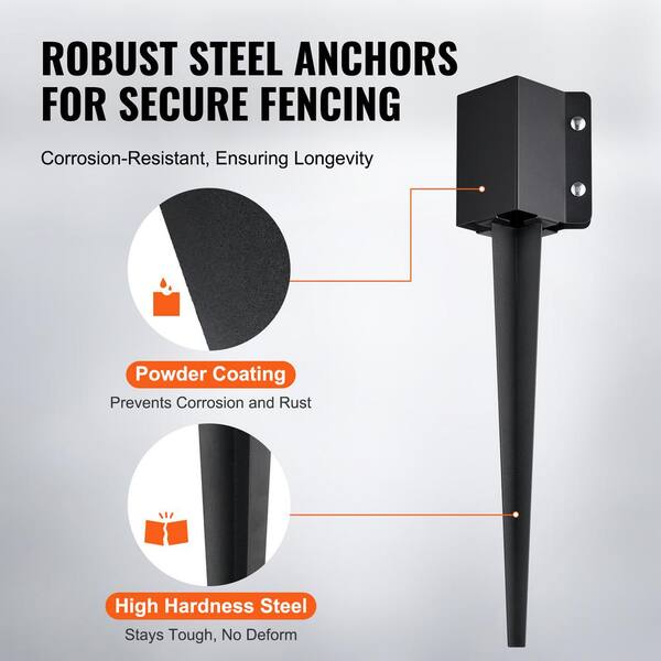 VEVOR Fence Post Anchor Ground Spike 4 Pack 24 x 4 x 4 in. Outer Diameter 3.5 x 3.5 in. Inner Diameter Powder Coated Post