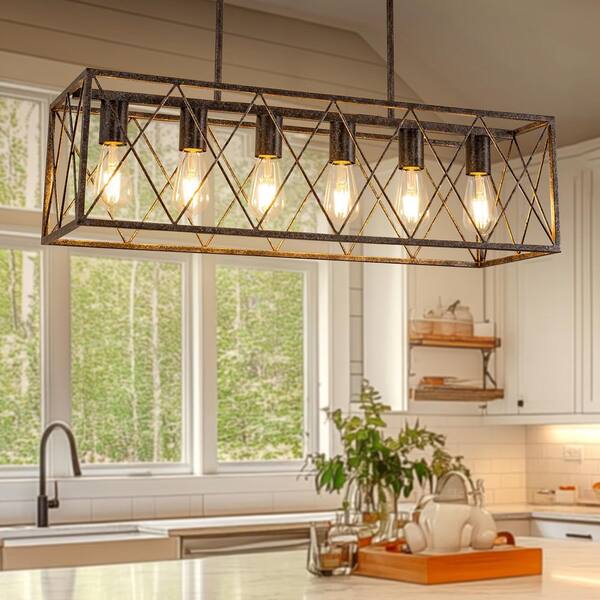 Briignite 6-Light Brown/Oil Rubbed Bronze Farmhouse Chandelier for