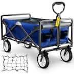 3.2 cu. ft. Wagon Cart 176 lbs. Load Collapsible Folding Cart Steel Utility Garden Cart with Wheels for Camping, Blue